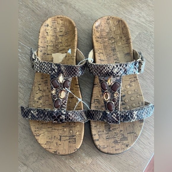Vionic Orthaheel Viviana Jeweled Natural Snake Slide Sandals Women’s Sz 7 - Picture 1 of 4